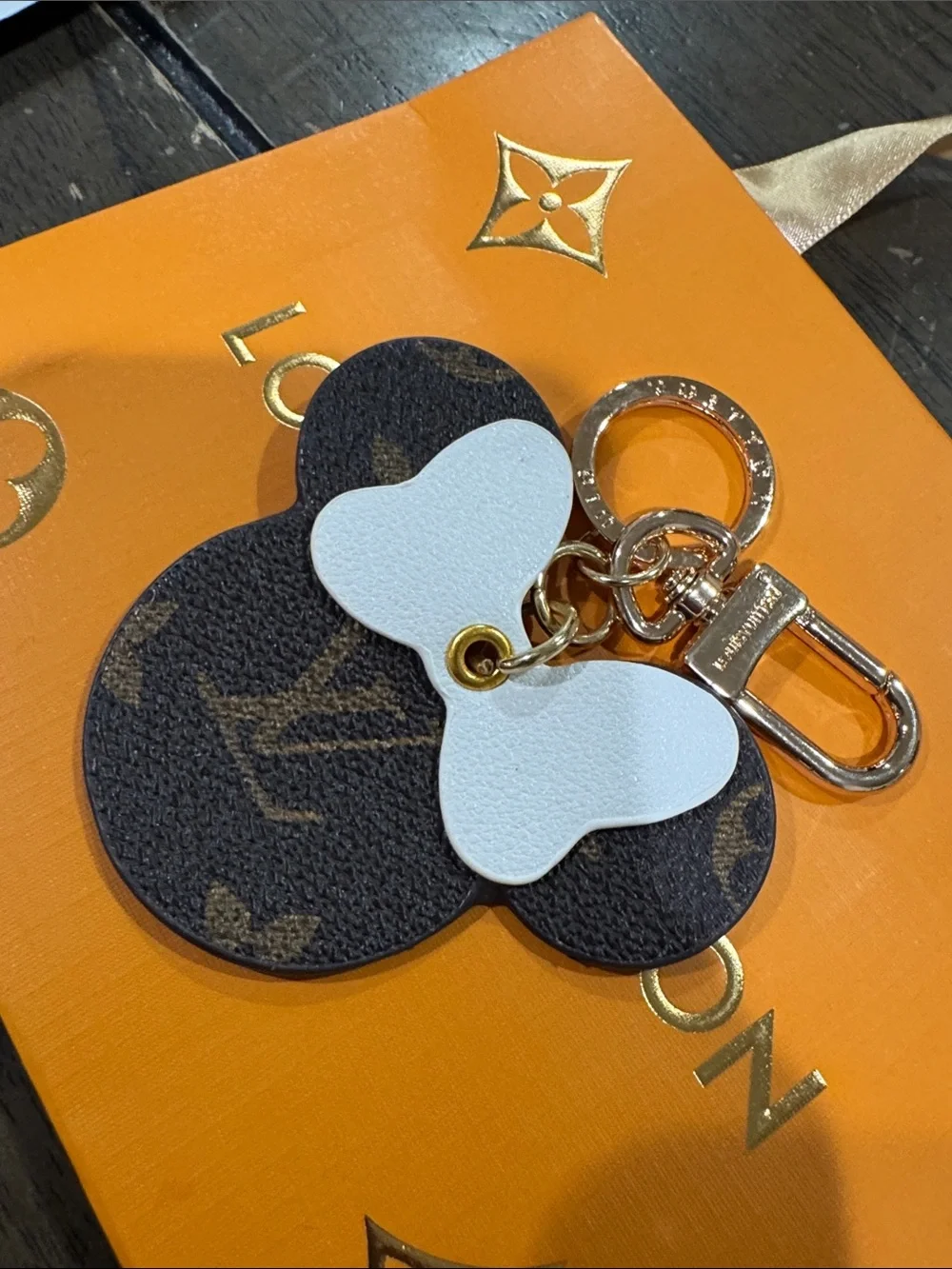 Monogram Mickey Bow Key Charm in Brown & White